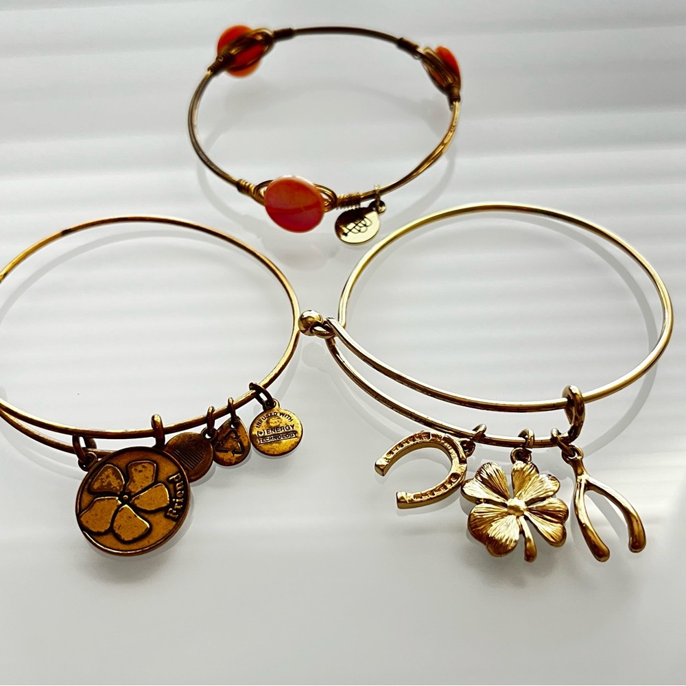 Alex and Ani Gold and Orange Charm Bracelets